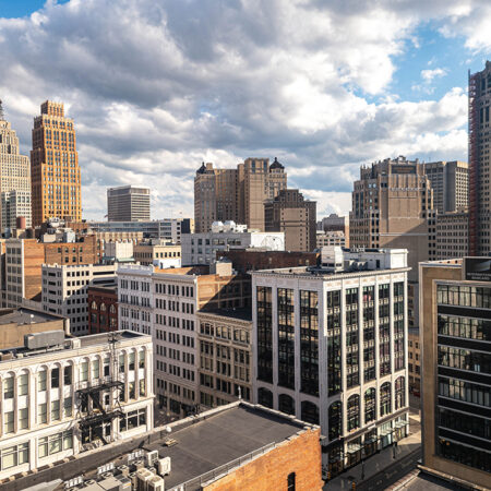 Downtown Detroit Skyline Through the Clouds print