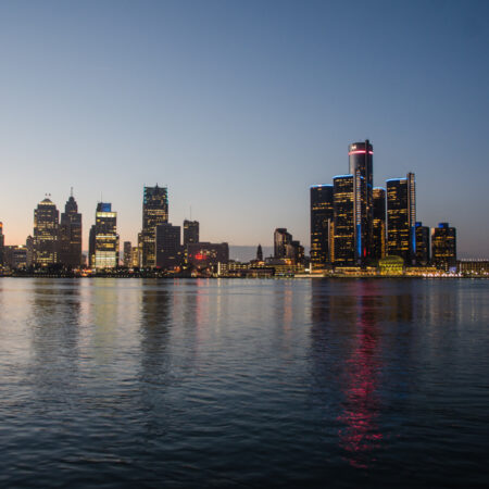 Downtown Detroit at night
