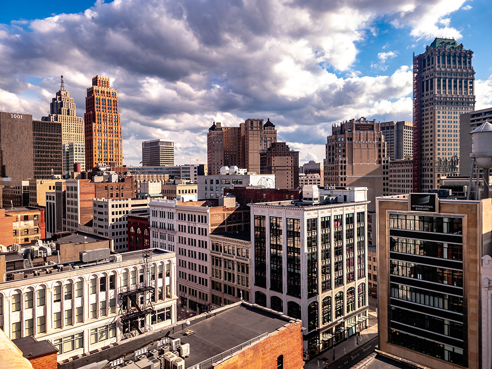 Downtown Detroit on a cloudy day